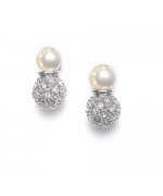   Ivory Pearl Bridal Earrings with Pave CZ Balls