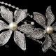 Antique Silver Side Accented Floral & Pearl Bridal Headpiece