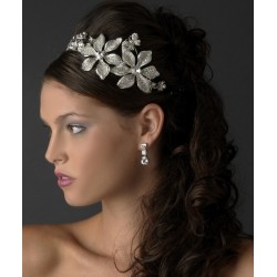Antique Silver Side Accented Flower & Butterfly Headpiece 