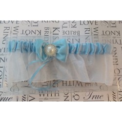 Blue Satin Garter with Faux Pearl