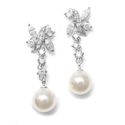 Luxurious Pearl and CZ Bridal Earrings