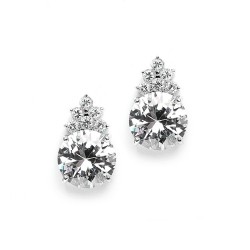  Bold Round CZ Bridal Earrings with CZ Accents