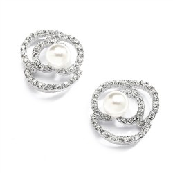 Designer Wedding Earrings with Cubic Zirconia and Pearl Flowers