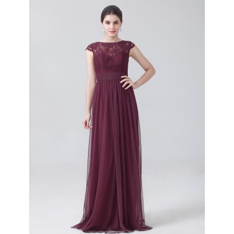 Tulle Lace Bridesmaid Dress Capped Sleeves