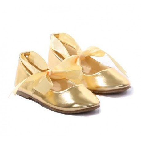Gold Ballerina Slippers with Ribbon tie