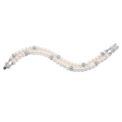  2-Row Ivory Pearl Bridal Bracelet with CZ Balls