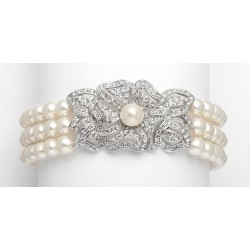 3-Row Pearl & Cubic Zirconia Vintage Wedding Bracelet