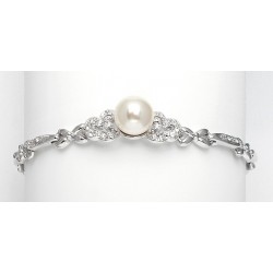 Sleek Pearl & Cubic Zirconia Wedding Bracelet