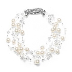 Lavish 6-Row Pearl & Crystal Bridal Illusion Bracelet