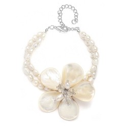 Exotic Freshwater Pearl Bridal Bracelet with Flower