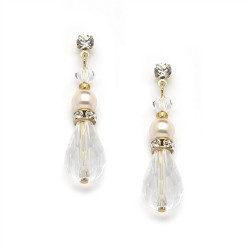  Crystal Teardrop Wedding, Prom or Bridesmaids Earrings with Ivory & Gold