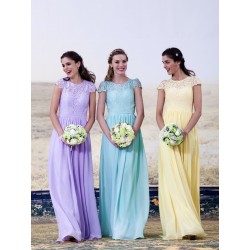 Lace Chiffon Capped Sleeves Bridesmaid Dress