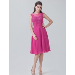 Knee Length Chiffon Lace Bridesmaid Dress