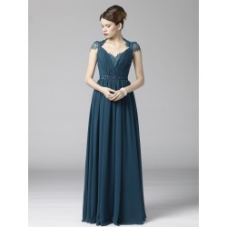 Chiffon Soft Lace Bridesmaid Dress with capped sleeves