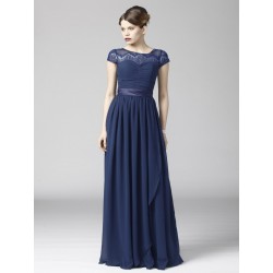 Chiffon Lace Bridesmaid Dress with Short Sleeves