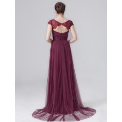 Tulle Keyhole Back Bridesmaid Dress with Cap Sleeves