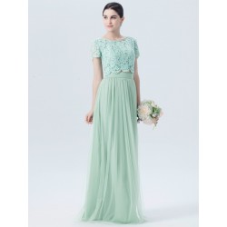 2 Piece Lace Chiffon Tulle Bridesmaid Dress with short sleeves