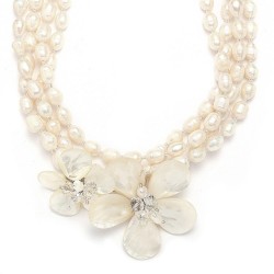 Exotic Freshwater Pearl Bridal Necklace with Flowers