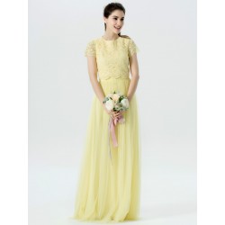 2 Piece Lace Tulle Bridesmaid Dress with short sleeves