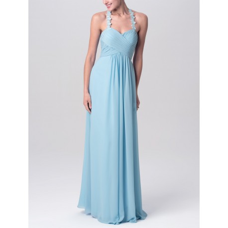 Floral Lace Halter Chiffon Bridesmaid Dress
