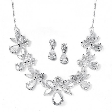  Multi pear shaped CZ Necklace Set with delicate Chain