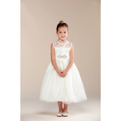 Satin Lace Rhinstone Flower Girl Dress