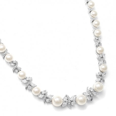 Luxurious Pearl and CZ Bridal Necklace