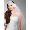 Headband-Style White Tulle Bridal Veil with Organza Flower & Crystal