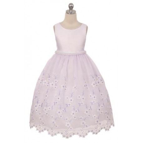 Organza Floral Embroidery Scallop Flower Girl Dress