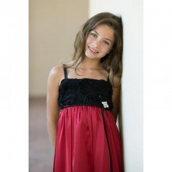 Black Red Rose Swirl Satin Flower Girl Dress