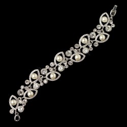 Rhodium Clear Rhinestone & Ivory Pearl Bracelet