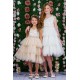 Rose Brocade Tulle Tiered Flower Girl Dress
