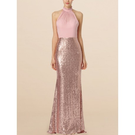 Halter Sequin Chiffon Bridesmaid Dress