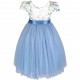 Smokey Blue Cap Sleeves Floral Tutu Flower Girl Dress