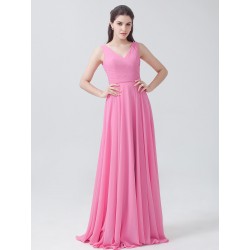 Pleated V-neck Chiffon Bridesmaid Dress