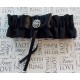 Black Satin Garter with Rinestone and Bowknot