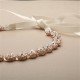 Slender Bridal Headband with Hand-wired Crystal Clusters and Ivory Ribbons