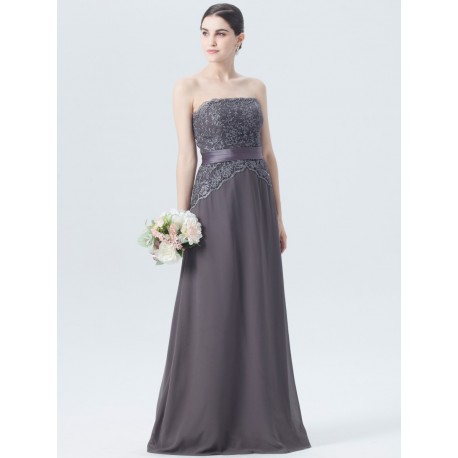 Strapless Lace Chiffon Bridesmaid Dress