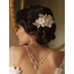 Sophisticated Handmade Bridal Comb with Ivory Beaded Floral Lace Applique