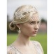 Metallic Gold French Netting Bandeau Bridal Veil with Champagne Lace Appliques