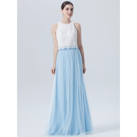 2 Piece Lace Chiffon Tulle Bridesmaid Dress