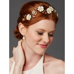 Designer Hand-Enameled Blossom Golden Headband