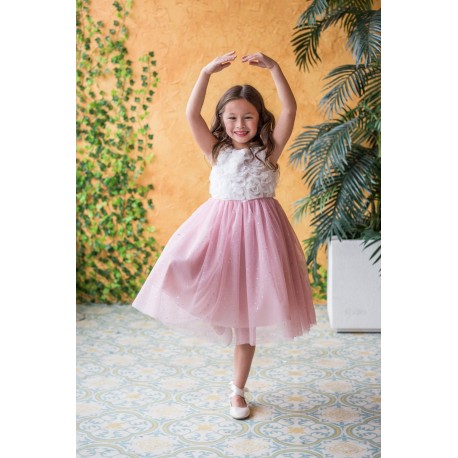 Rosette Ruffle Sparkly Flower Girl Dress