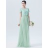 2 Piece Lace Chiffon Tulle Bridesmaid Dress with short sleeves