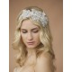  Sculptured White Lace Wedding Headband with Crystals & Beads