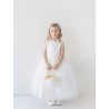 Satin Tulle Dress with Beaded Pearl Sleeves