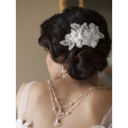 Sophisticated Handmade Bridal Comb with Ivory Beaded Floral Lace Applique
