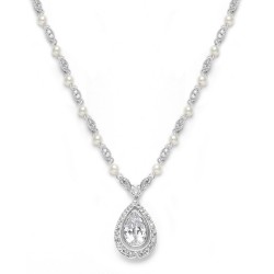 Victorian Bridal Necklace with Pearls & Cubic Zirconia Teardrop