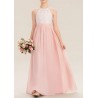 Halter Neck Full Length Lace Chiffon Junior Bridemaid Dress