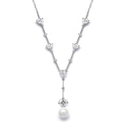  CZ Trillions "Y" Necklace with Pearl